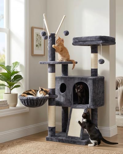 Hey-brother Cat Tree Tower with Removable Toys, Scratching Posts, MPJ008SG - color: Smoky Gray