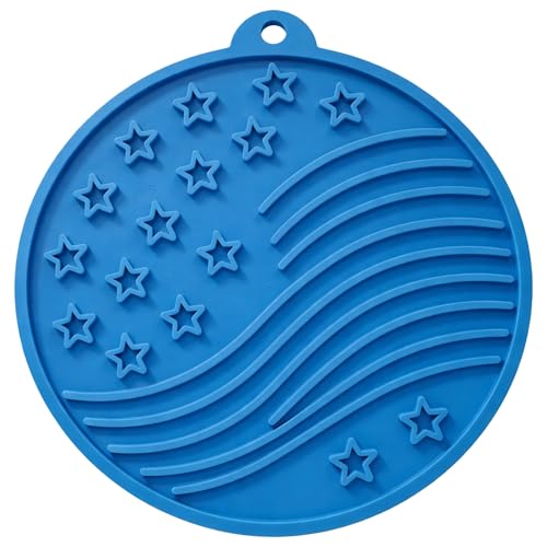 SodaPup USA K9 Stars and Stripes eMat – Durable Enrichment Feeder Lick Mat for Dogs & Cats, Non Toxic Pet Safe Food Safe Material, Made in USA, Slow Feeder for Calming & Digestive Health - color: Blue Stars and Stripes Lick Mat