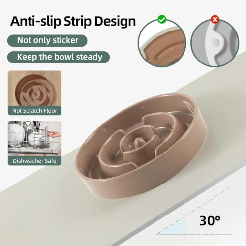 Havniva Ceramic Slow Feeder Dog Bowls, 8.3 in Slow Feeder for Medium Breed - color: Brown Coffee