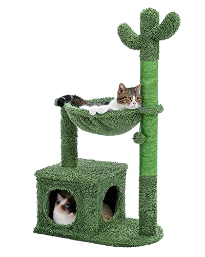 MUTTROS 40" Cactus Cat Tree with Hammock, Condo & Sisal Post, Green - color: Cactus Green, size: 40"