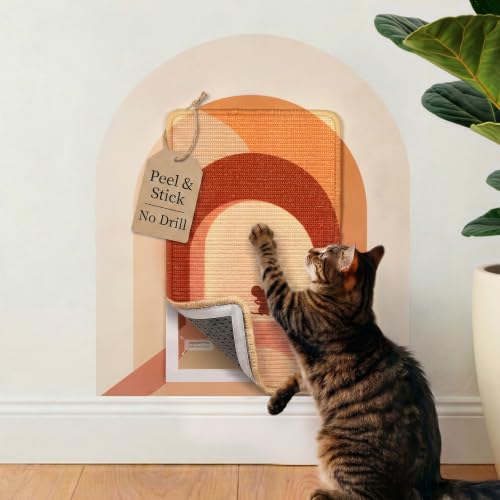 Wall Art Cat Scratcher - Boho Vertical Sisal Pad, Drill-Free Mount - color: Terracotta Boho Mouse