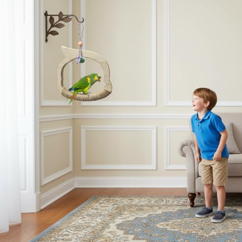 Wooden Bird Swing Toy with Rope Swing,Natural Wood Swing