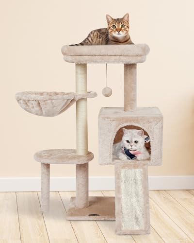 Cute Cat Tree Kitten Cat Tower Condo Furniture Scratching Posts Hammock - color: Beige