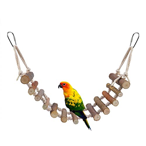Wooden Bird Hanging Ladder, Parrot Rope Wood Ladder with Rope Swing Bridge for Lovebirds Parakeets Parrots African Grey Cockatiel Pet Training Toys