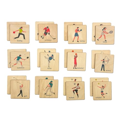 Wooden Sportsman/Sportswoman Memory Game | Montessori Wooden Athlete Flash Cards | Homeschool Activity | Gift for Grandson | Gift for Kid (4.5x4.5cm) - size: 1.8x1.8"(4.5x4.5cm), style: Sports