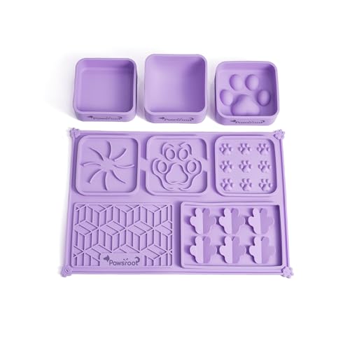 Extra Large Dog Lick Mat & Slow Feeder Bowl Set - XXL Silicone Enrichment Tray for Large Breeds - 2-in-1 Calming Puzzle Toy with 3 Removable Bowls (Heather Purple) - color: Heather Purple
