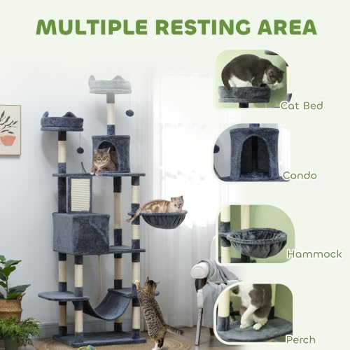 PawHut Cat Tree, 81" Cat Tower for Large Adults Indoor Kittens, Dark Gray
