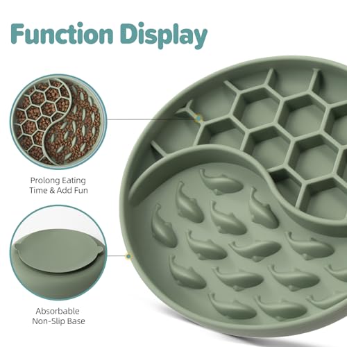 Slow Feeder Dog Bowl, Pet Puzzle Dish w/Suction Cup, Small Medium - color: Green