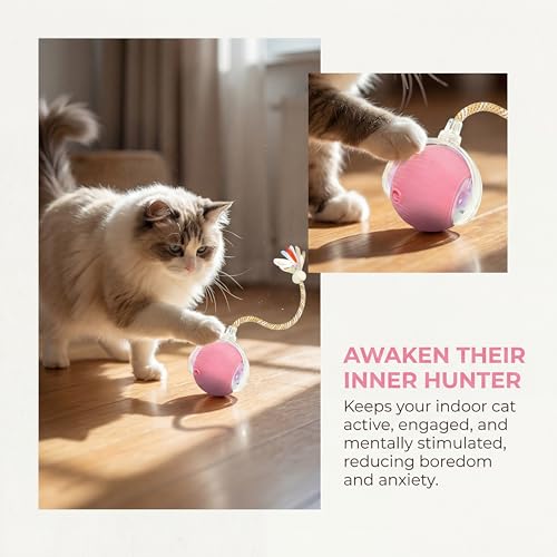 Interactive Cat Toy Ball, Automatic Cat Toys for Indoor Cats with 3 Modes - color: pale yellow