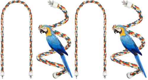 iplusmile Bird Rope Perch Swing & Climbing Toy - 40-Inch Extra Long Soft Spiral Colorful Cotton Rope for Parrots Cockatiels Parakeets Budgie Cage Accessories (Pack of 2) - size: 40 inch / 105 cm (Pack of 2)
