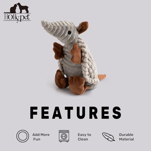 Hollypet Armadillo Squeaky Puppy Dog Toys for Small Medium Dogs, 8" - color: Light Gray, size: 8 IN