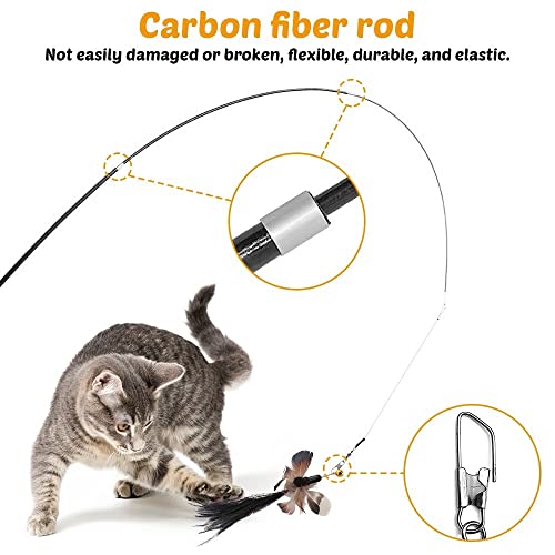 DONGKER Cat Teaser Wand,Retractable Kitten Fishing Pole Toy for Cat Kitten Reduce Boredom(Not Include Replacement)