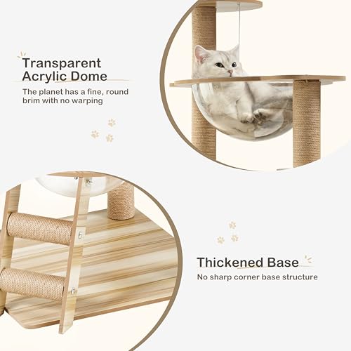EUREKA ERGONOMIC Cat Tree Large 52 Inch, Wooden Cat Tower Multi-Level Cat Tree Tower for Indoor Cats Large Adult with Scratching Post, House, Pompoms, Cat Stand with Scratch Pad (Yellow) - size: CT02