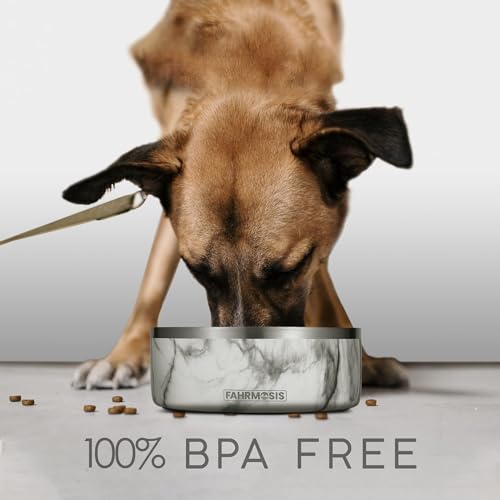 FAHRMOSIS 32 Oz Dog Bowl with Slow Feeder Insert Stainless Steel Pet Water Bowl for Medium & Large Breed Non Slip Rubber Base & Plastic Puzzle Feeder - White Marble - color: White Marble, size: 32 OZ