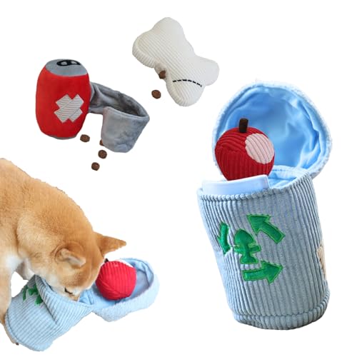 Dog Squeaky Toys, Plush Puzzle Dog Toy for Small Medium Large Dogs, Chew Fetch Brain Stimulating Toy, 3 Durable Small Toys with a Big Trash Can - color: Transh Can