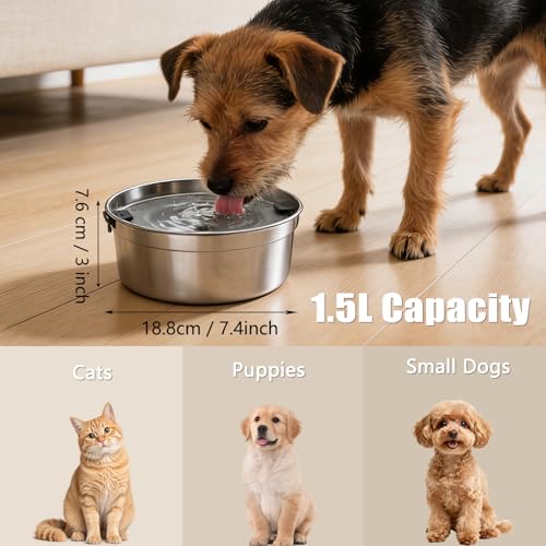 Dog Water Bowl No Spill, 1.5L/50oz Stainless Steel Slow Water Bowl for Dogs, Spill Proof Dog Bowl with Anti-Splash & Non-Slip, Slow Drinking Water Bowl Dispenser for Messy Drinkers (Silver) - color: Silver