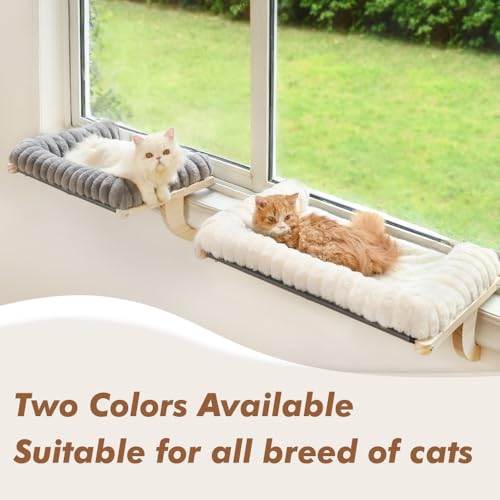 Cloud-Soft Cat Window Sill Perch, Zipper Design Cushion Pet Bed, L - color: White, size: Large(24.4''x15'')