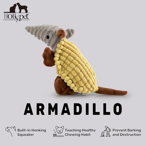 Hollypet Armadillo Squeaky Puppy Dog Toys for Small Medium Dogs, 8" - color: Yellow, size: 8 IN