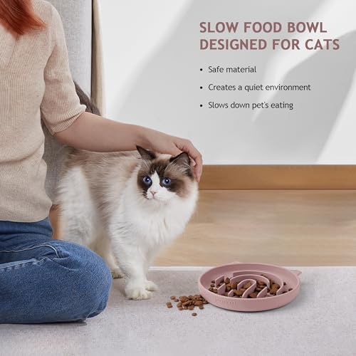 Coomazy Slow Feeder Cat Bowl Silicone Pet Puzzle Feeder for Slow Eating - color: Pink
