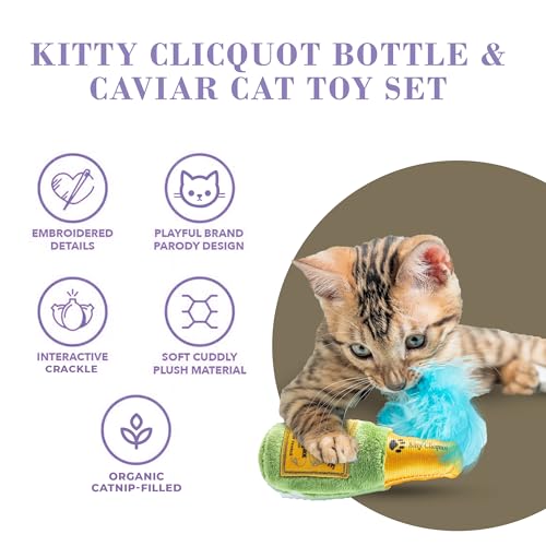 Haute Diggity Kitty Clicquot Bottle + Caviar Set, Soft Plush Cat Toys - color: Multi - Kitty Clicquot Bottle + Caviar Duo
