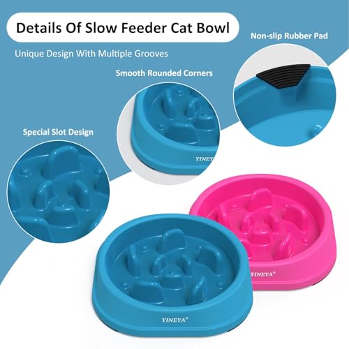 YINEYA 2PCS Anti-Choking Slow Feeder Dog Bowls Small Size Dog, Slow Feeder Cat Bowl, Supplies and Puzzle for Pet - color: A - DarkBlue & RoseRed, size: Small