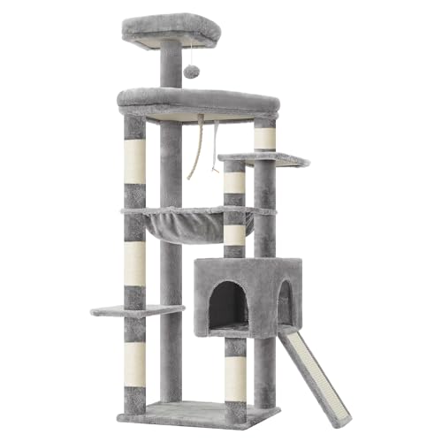 Heybly 64.2" Heavy-Duty Cat Tree for Large Cats with Wide Base HCT027W - color: Light Gray, size: 64.2 inch