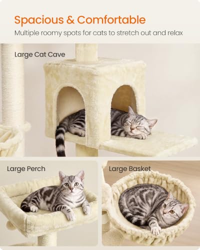 Feandrea Cat Tree, 68.5-in Tall Cat Tower, Multi-Level Condo, Beige - color: Beige