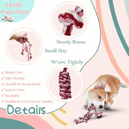 3 Pack Dog Rope Toys Puppy Teething Sturdy Cotton Chew Toy for Small Breed - color: 3 pink, size: Small
