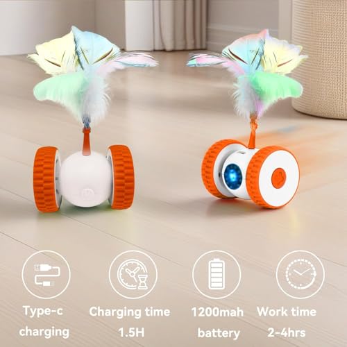 Cat Toys Cat Remote Control Toy, APP Bluetooth Connect Remote Control Cat Toys for Indoor Cats Electronic Automatic Moving Mouse Cat Toy with 6 Lights USB Rechargeable (Orange)
