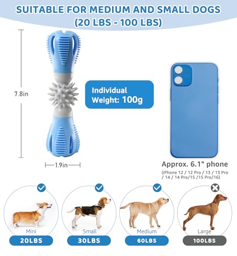 Durable Dog Chew Toy, Natural Rubber Treat Dispensing Puzzle Toy for Small & Medium Breeds – Interactive Teething, Training, and Dental Care Toy to Keep Dogs Engaged & Relieve Boredom (Blue) - color: Blue