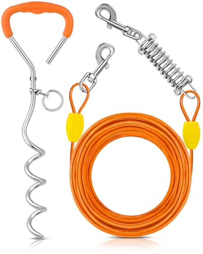 Petbobi Dog Tie Out Cable and Stake, 40ft Heavy Duty Dog Leads for Yard - color: Orange, size: 40 ft (120 lbs)