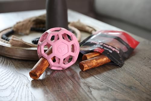 JW Pet HOL-ee Roller Dog Puzzle Ball, Medium 4.5in, Natural Rubber, Pink - color: Pink, size: Medium