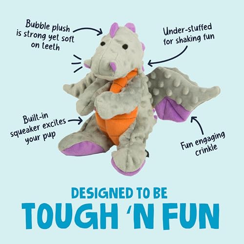 goDog Dragons Squeaky Plush Dog Toy with Chew Guard Technology, Durable Fabric & Squeaker for Active Play, Gray, Large - color: Gray, size: Large