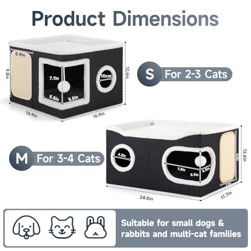 Shikha Extra Large Cat House Bed for Multi Cats with Scratch Pad Black - color: Black, size: Extra Large