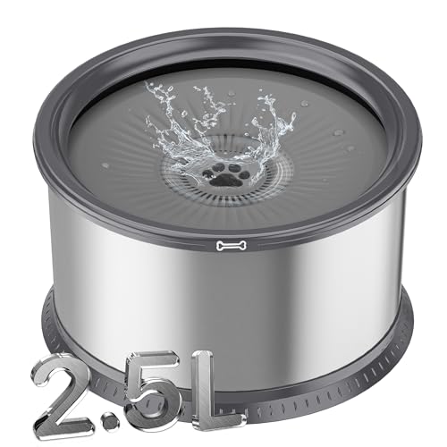 2.5L Stainless Steel Dog Water Bowl, No Spill Water Bowl for Dogs - color: Grey, size: 2.5L