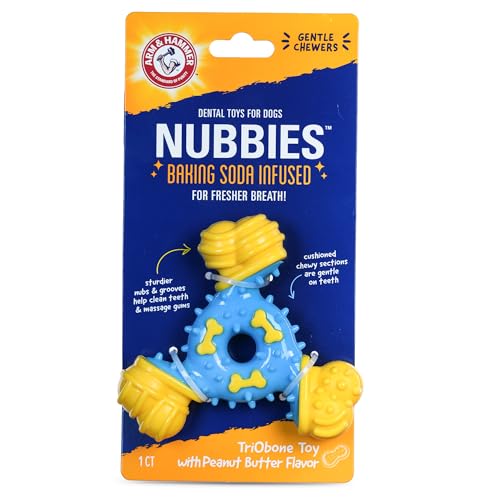 Arm & Hammer Nubbies TriBone Dental Dog Chew Toy, Peanut Butter Flavor - color: Blue & Yellow TriOBone, size: 1 Count