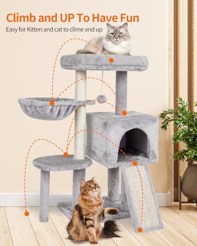 Cute Cat Tree Kitten Cat Tower Condo Furniture Scratching Posts Hammock - color: Grey
