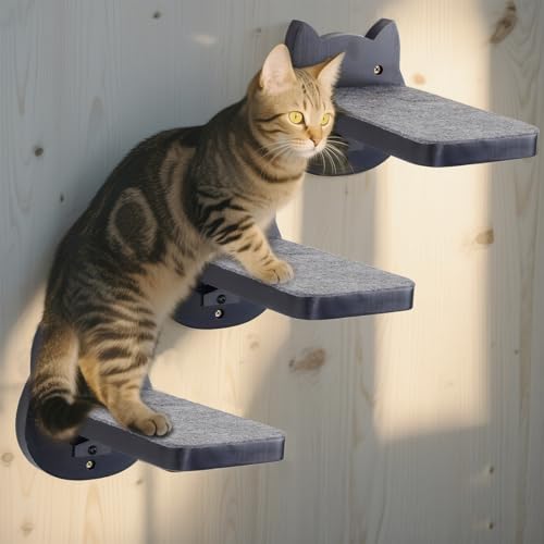 ESPETS Black Painted Solid Wood Cat Wall Climbing Steps, Set of 3 - color: Black