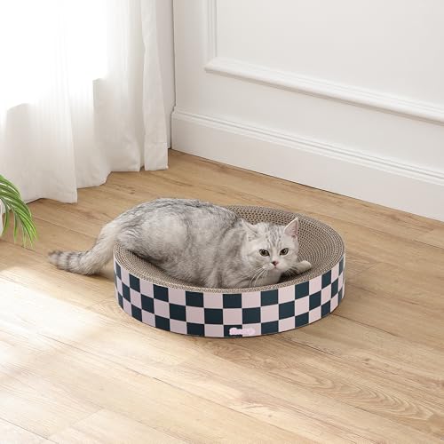 CSR1010C Nelson 20.13" Modern Cardboard Round Bowl Cat Scratcher with Catnip, Peony - color: Dark Teal/Light Pink