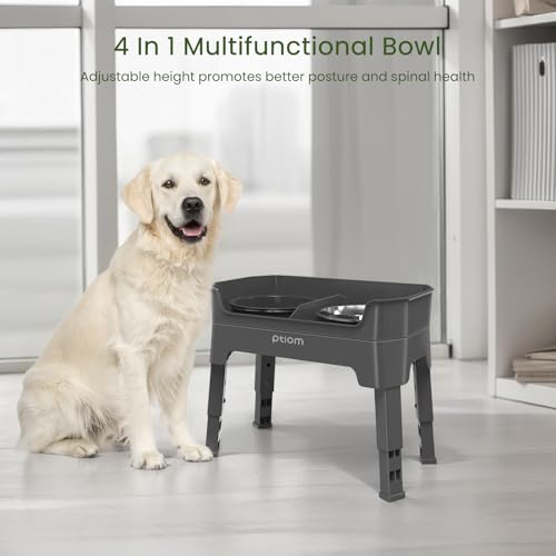 4-in-1 Elevated Slow Feeder Dog Bowls, 4 Height Adjustable Mess Proof Raised Dog Bowl Stand with Licking Plate, 2 Stainless Steel Dog Food Bowl & Slow Feeder for Large Medium Small Dogs Pets - color: Grey, size: 1 Slow Feeder + 2 Stainless Steel Bowls