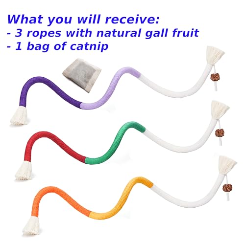 Cat Chewing Ropes Toys 3pcs with Refillable Natural Catnip, Safe Teeth Cleaning Chew Toy for Indoor Kittens, Interactive Cat Nip Kitty Toys for All Breeds (27.5 Inches)