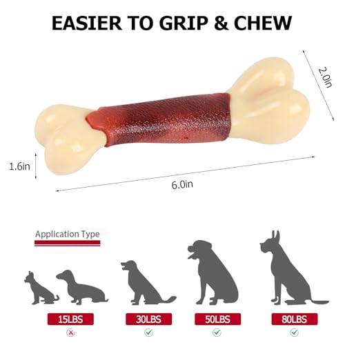 Durable Dog Chew Toy for Aggressive Chewers - Tough Nylon Bone for Medium & Large Dogs, Long-Lasting Indestructible Dog Toy with Real Beef Flavor, Reduces Anxiety & Promotes Dental Health (A)