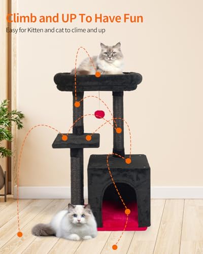 Cute Cat Tree Kitten Cat Tower Condo Cat Furniture Sisal Scratching Posts K - color: RedBlack