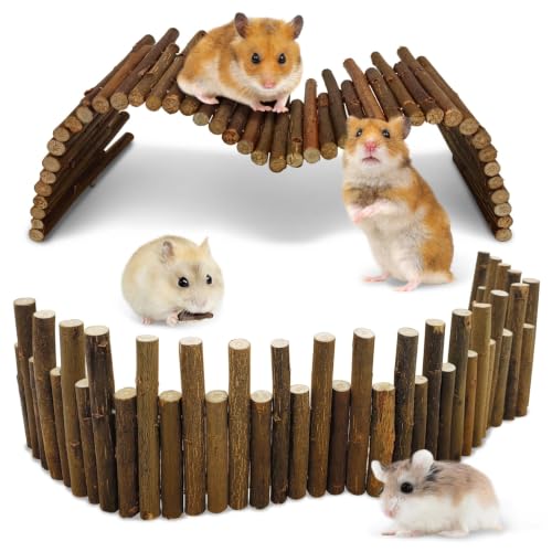 PINVNBY Bendy Hamster Climbing Ladder Bridge Long Natural Wooden Rat Fence - size: L:19.7x4inches,9.8x4inches