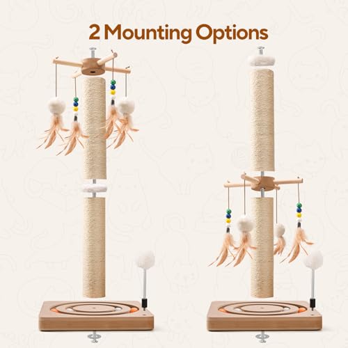LIFLIX 25 Inches Cat Scratching Post with Interactive Toys, Sisal Cat Scratch Post with Sturdy Ball Track Base for Indoor Cats and Kittens