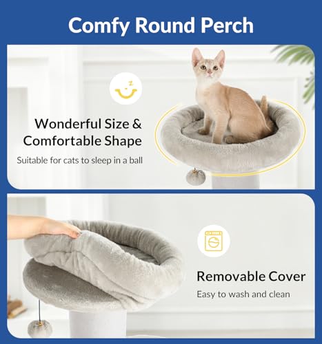 Cat Craft 43" Short Plush Cat Scratching Post with Perch & Bed, Grey - color: Light Grey