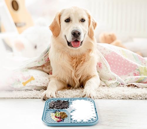 Licking Mat for Dogs & Cats with Suction Cups, 1 Pack Square Dog Slow Feeder Lick Pat for Anxiety Relief & Boredom, Dog Toys to Keep Them Busy, Pets Bathing Training Grooming Mat - color: Blue