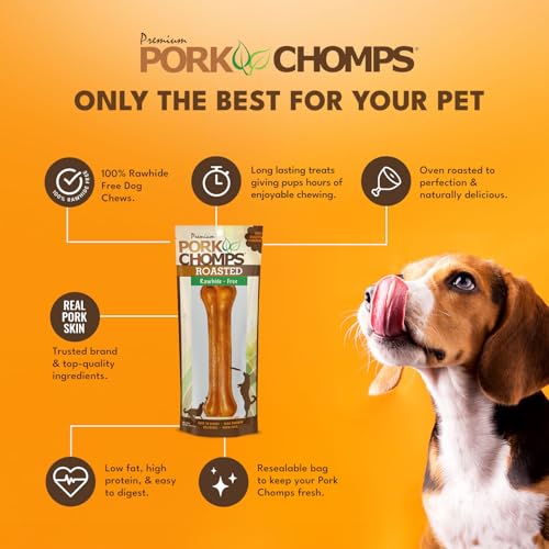Pork Chomps Roasted Pressed Pork Skin Dog Chew, 7-inch Bone, 1 Count (Pack of 5) - size: 1 Count (Pack of 5)