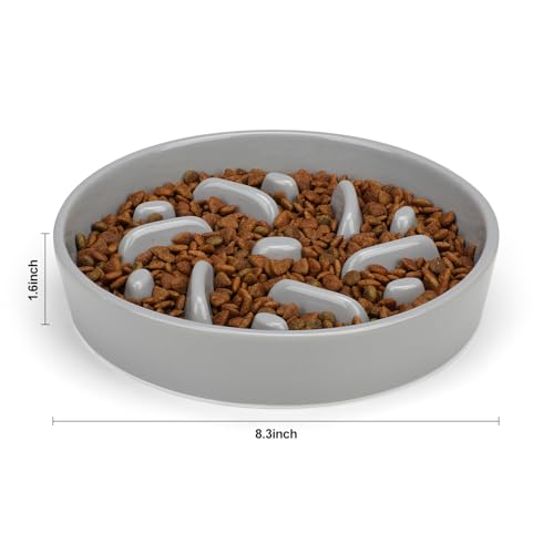Ceramic Slow Feeder Dog Bowl, 2 Cups Maze Puzzle Dish to Slow Down Eating - color: Maze - Grey