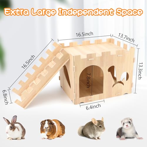 BWOGUE XL Wooden Rabbit Hideout Castle, Bunny House Wood for Small Animals - style: Modern